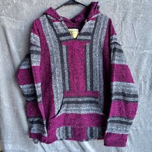 Iguana Jack Baja Hoodie XL Purple Gray Mexican Drug Rug Surf Poncho Pullover